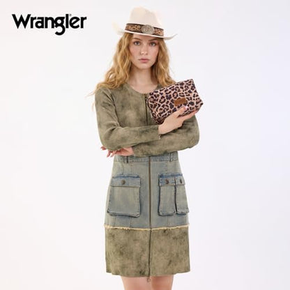 Montana West X Wrangler Travel Makeup Bag Waterproof Cosmetic Bag Portable Makeup Pouch for Women Large Toiletry Bag - color: Leopard