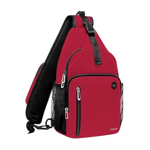 MOSISO Sling Backpack Bag, Crossbody Shoulder Bag Travel Hiking Daypack Chest Bag with Front Square Pocket&USB Charging Port - color: Red