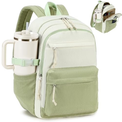 Bluboon School Backpack for Teen Girls Bookbags Elementary High School Corduroy Laptop Bags Women Travel Daypacks - color: Green White