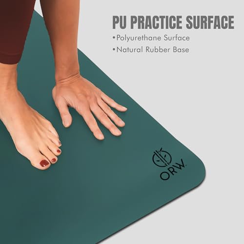 ORW Non Slip Hot Yoga Mat with Carrying Strap - Grip Surface & Natural Rubber Base, REACH Tested, Home & Studio Practice - color: Blackish Green PU Rubber Mat 72x24