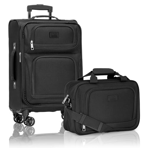 U.S. Traveler Rio Lightweight Softside Rolling Carry-on Suitcase, 4-Wheel Set, Black - color: Black, size: 22"/14"