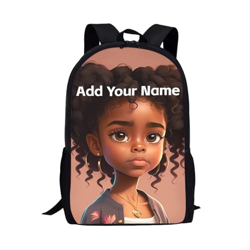Afro Backpack School Kids Girls Name Custom Bookbags for Girls Black Book Bag for Kids Elementary/Kindergarten School Bag Personalized Back Pack - color: African Black Girl-23
