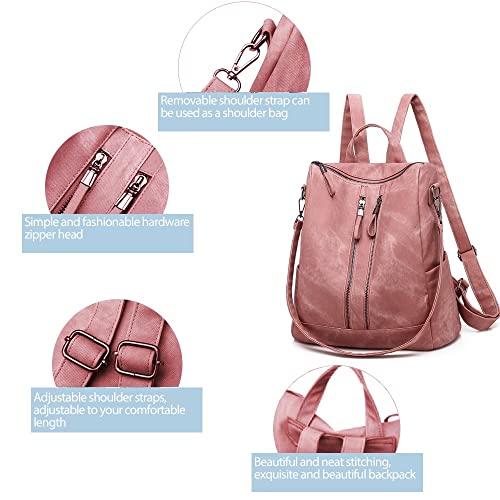 Backpack Purse for Women, Women Backpack Purse Small Leather Waterproof Anti-theft Shoulder Bags Handbags Ladies - color: Double Zipper Pink