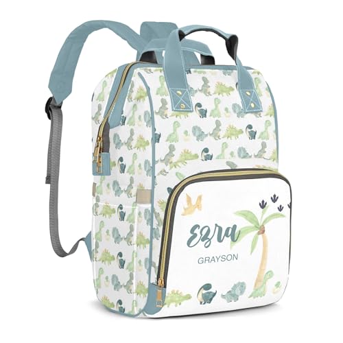 Personalized Diaper Bags for Baby Boys Green Dinosaur Personalized Bag Mummy Nappy Baby Bag Multifunction Customized Backpack - color: Green Dinosaur 02
