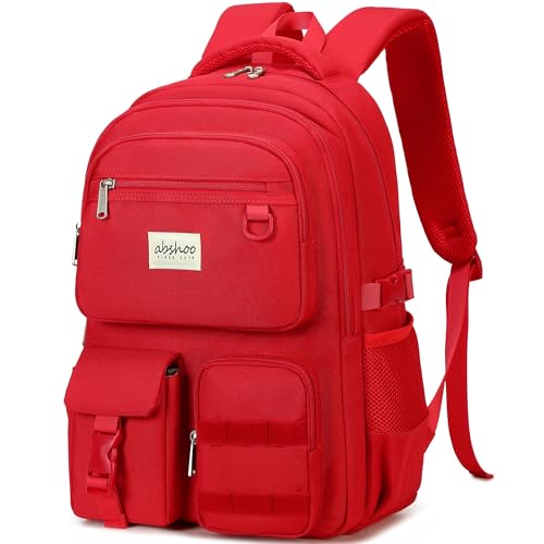 abshoo Large Heavy Duty Backpack For School College Bookbag Casual Multi Pocket Travel Backpacks - color: Red