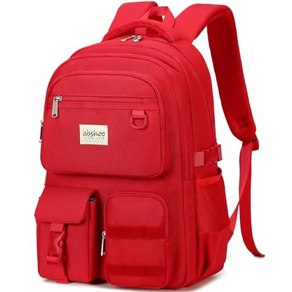 abshoo Large Heavy Duty Backpack For School College Bookbag Casual Multi Pocket Travel Backpacks - color: Red