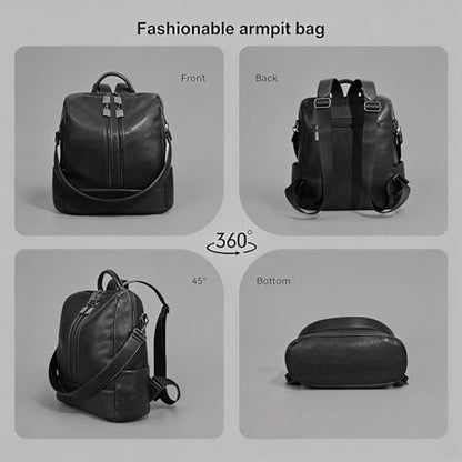 Women's Backpack with Wristlet Set, Large Capacity Tote Backpack for Women, Fashion Travel Backpack & Stylish Mommy Bag (Black) - color: Black