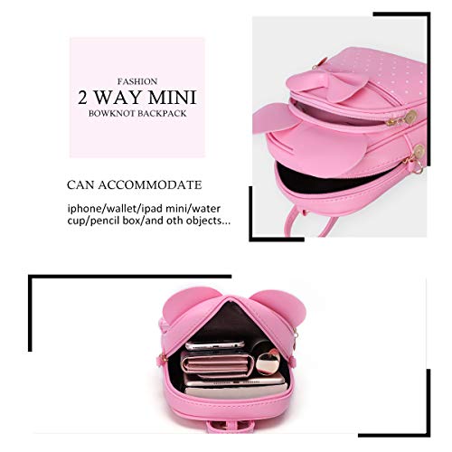 KL928 Girls Mini Backpack Bowknot Polka Dot Cute Small Daypacks Convertible Shoulder Bag Purse for Women - color: L.pink