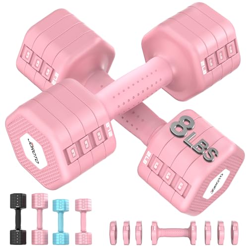 JOROTO 4-in-1 Adjustable Dumbbell Set of 2, 16LBS/22LBS Hand Weights for Women, Men, Upgraded TPE Soft Handle, 1s-Adjust Dual-Stable Dumbbell Set for Women Home Gym Exercise Training - color: D-Pink-16 LBS Pair