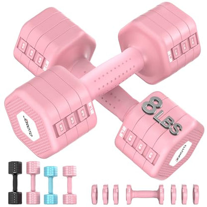 JOROTO 4-in-1 Adjustable Dumbbell Set of 2, 16LBS/22LBS Hand Weights for Women, Men, Upgraded TPE Soft Handle, 1s-Adjust Dual-Stable Dumbbell Set for Women Home Gym Exercise Training - color: D-Pink-16 LBS Pair