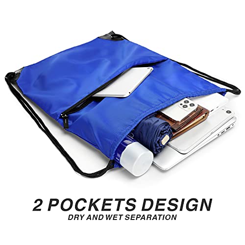 Drawstring Backpack Sports Water Resistant String Bag Sport Gym Sackpack for Women Men Large with Zipper, Royal - color: Royal