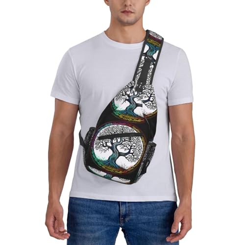 Tree And Life Viking Symbol Outdoor Crossbody Shoulder Bag For Unisex Young Adult Hiking Bicycling - color: White2