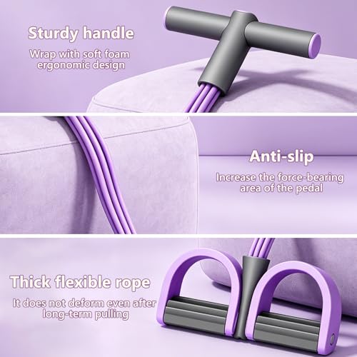 Pedal Resistance Band with Handle,4/6/8 Resistance Levels Elastic Pull Rope, Portable Fitness Bands for Leg Butt Training, Home Gym, Yoga, Pilates - size: 6 Levels（Purple ）