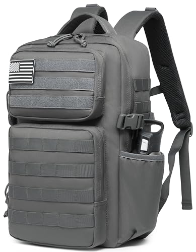 Wotony Military Tactical Backpack for Men Waterproof Daypack 3 Day Assault Pack Molle Bag with Water Bottle Holder - color: Grey, size: 30L