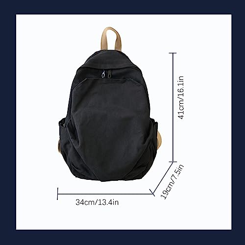 Women's canvas bag, men's and women's large capacity leisure backpack, men's and women's travel backpack (Black,One Size) - color: Black