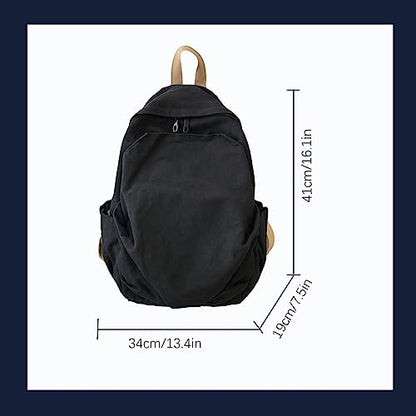 Women's canvas bag, men's and women's large capacity leisure backpack, men's and women's travel backpack (Black,One Size) - color: Black