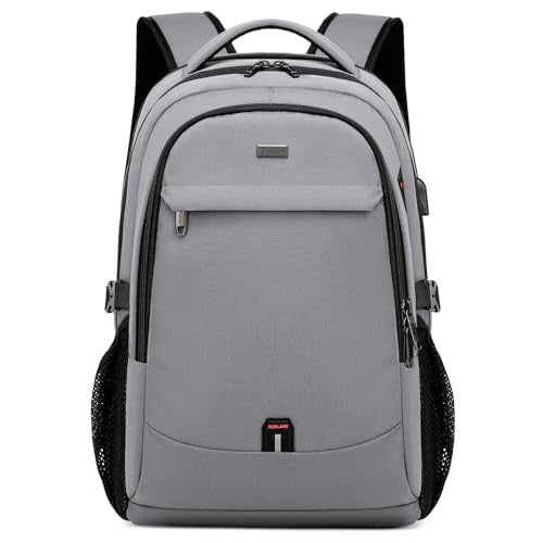 DUSLANG 17 Inch Travel Laptop Backpack Water Resistant College Backpack for Men Laptop Bag with USB Charging Port,Light Grey - color: Light Grey, size: 17 Inch