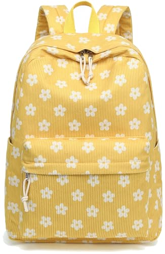 Bluboon School Backpack for Teen Girls Bookbags Elementary High School Corduroy Laptop Bags Women Travel Daypacks - color: Beige Corduroy Floral Y