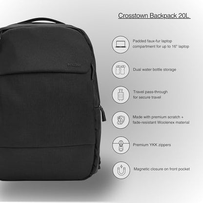 Incase Crosstown Backpack – 20L Everyday Laptop Backpack for Work, Travel – 16" Faux Fur MacBook Sleeve, External Front Pocket, Water Bottle Pockets, Travel Pass Through - Black - color: Black