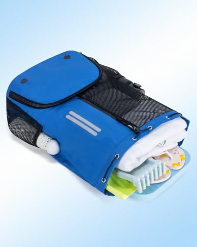Swim Bag Mesh Drawstring Backpack with Shoe Compartment & Wet Pocket Waterproof Beach Backpack Pool Bag for Swimming, Gym, Travel and Workout Gear (Blue) - color: Blue