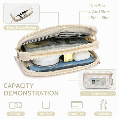 FODOKO Wristlet wallets for women Nylon Quilted Wallet with 4 Zippers,Travel Credit Card,Holder Cell Phone Organizer - color: Beige
