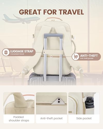 LOVEVOOK 50L Travel Backpack Flight Approved Carry on Backpack,3 Packing Cubes,Waterproof Personal Item Travel Bag,TSA Carry on Luggage Suitcase Travel Essentials,Gifts for Women & Men,fits 18" Laptop - color: Beige-flesh Beige, size: X-Large-50L-4Pcs