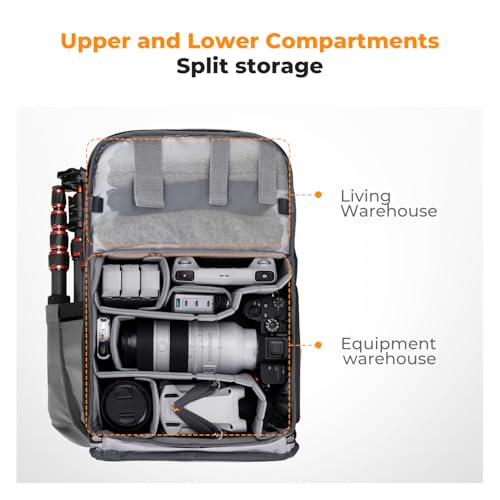 K&F CONCEPT Camera Backpack, Camera Bags for Photographers Large Capacity Camera Case with Raincover,15-15.6 Inch Laptop Compartment Compatible for Canon/Nikon/Sony/DJI Mavic Drone - color: Grey