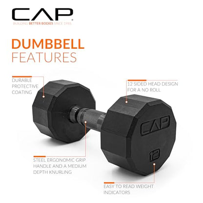 CAP Barbell Coated Dumbbell Weight | Multiple Options Pairs & Sets - size: 12 lb - Pair, style: 12-Sided - Black Handle
