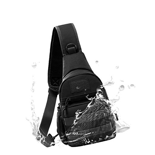BraveHawk OUTDOORS Sling Chest Bag, 900D Nylon Tactical MOLLE Compact Crossbody Hiking Cycling Pack - color: Black