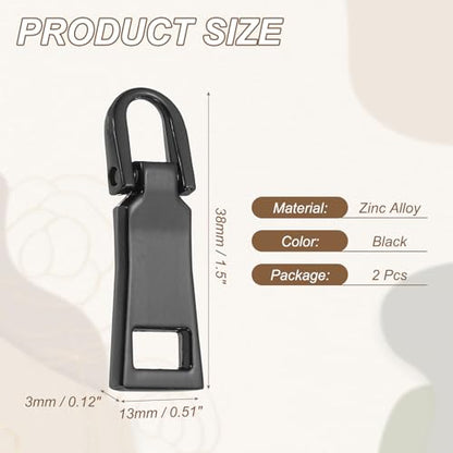 uxcell 2Pcs Zipper Pull Replacement, Detachable Metal Zipper Handle Mend Fixer Tab Repair for Luggage Suitcase Backpack Jacket Bags Boots Coat Handbags, Black - color: Black