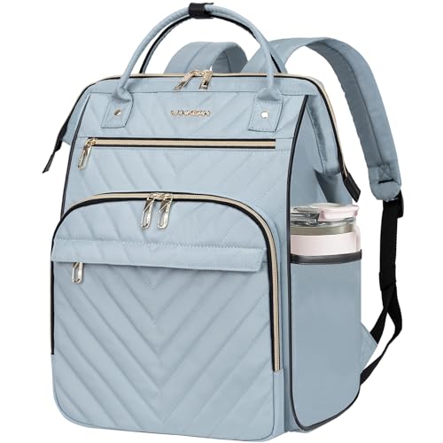 VANKEAN 17 Inch Laptop Backpack for Women Fashion Computer Work Bag, Large Capacity Waterproof, College Daypack Business Travel Backpack, Light Blue - color: Quilted Light Blue, size: 17.3 Inch