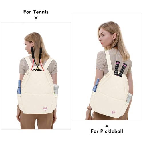 YEEGO DIRECT Tennis Bags for Women, Tennis Backpack Pickleball Racket Bags,Water-Resistant Sling Tote Padel Bag for Pickleball Tennis Badminton, Cute Gifts for Women Girl, Duffle Bag Gym Travel - color: Beige