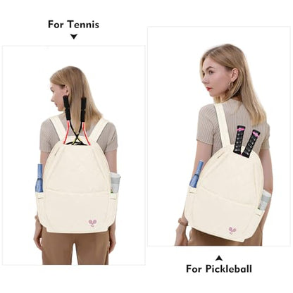 YEEGO DIRECT Tennis Bags for Women, Tennis Backpack Pickleball Racket Bags,Water-Resistant Sling Tote Padel Bag for Pickleball Tennis Badminton, Cute Gifts for Women Girl, Duffle Bag Gym Travel - color: Beige