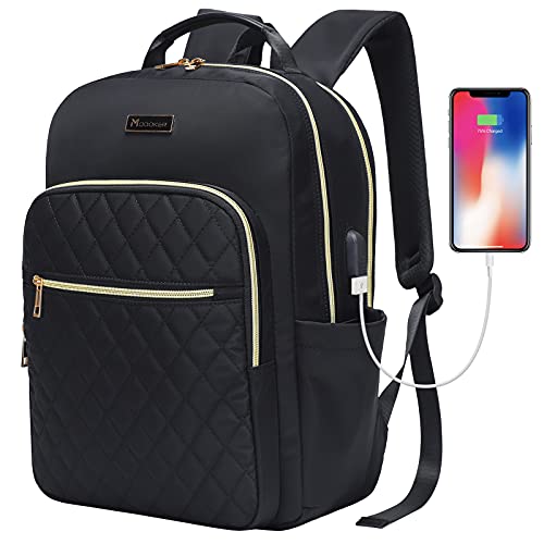 Modoker Vintage Canvas Backpack with USB Port, Fits 15.6 Inch Laptop - color: Quilted Black