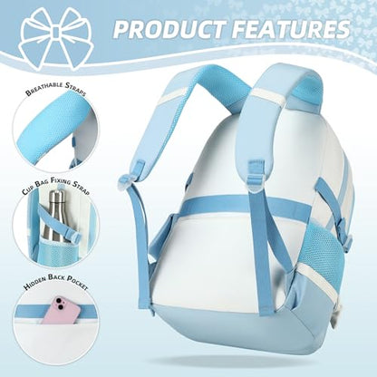 School Backpack for Girls 3PCS Nylon Kids Backpack Set with Lunch Box & Pencil Pouch, Cute Lightweight Teen Girls School Bag Laptop Bag Travel Daypack for Elementary Middle High School Beige Blue - color: Blue