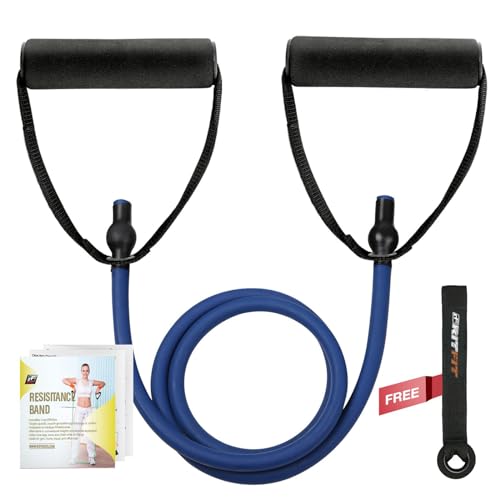 RitFit Single Resistance Exercise Band with Comfortable Handles - Ideal for Physical Therapy, Strength Training, Muscle Toning - Foam Padding Door Anchor and Starter Guide Included - size: 20-25lbs