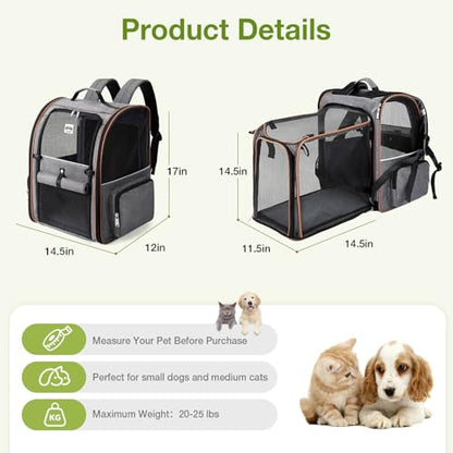 Extra Large Cat Backpack Carrier Expandable Pet Carrier Backpack for Small/Medium Dogs and Medium/Large Cats, Grey - color: Grey