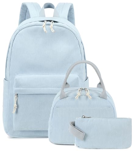 Bluboon School Backpack Set Girls Womens Laptop Bookbag Casual Daypack Fits 15 inch Laptop with Lunch Tote Bag and Pencil Bag - color: Corduroy Jansport Blue