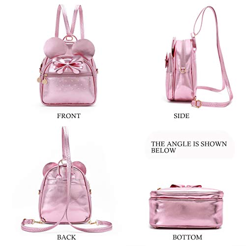 KL928 Girls Mini Backpack Bowknot Polka Dot Cute Small Daypacks Convertible Shoulder Bag Purse for Women - color: Fluorescent Pink
