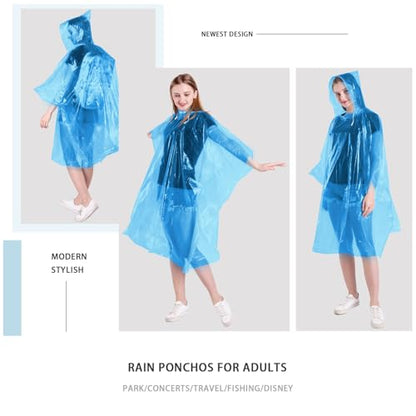 TUNCHMO Disposable Rain Ponchos 6 Pack for Adults/Kids/Family Set-50% Thicker Emergency Ponchos - color: Adults Blue 6 Pack