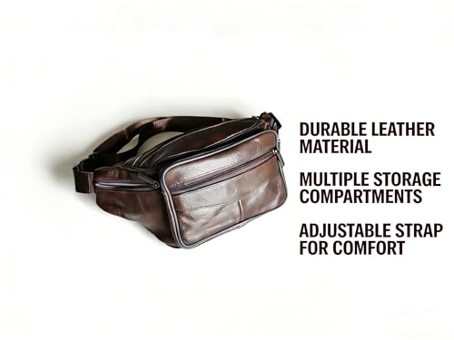 large 6 Pockets Leather Fanny Pack Travel Waist packs Waist Pack Suitable for Outdoor Mountaineering Travel Camping Cycling Running etc Fanny packs (Dark brownk) - color: Dark brown 2025 model