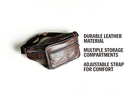 large 6 Pockets Leather Fanny Pack Travel Waist packs Waist Pack Suitable for Outdoor Mountaineering Travel Camping Cycling Running etc Fanny packs (Dark brownk) - color: Dark brown 2025 model