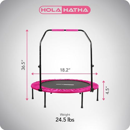 HolaHatha Foldable Mini Trampoline Fitness Rebounder for Home Gym Workouts – with 5-Level Adjustable Handle, Heavy-Duty Steel Frame, Portable Design, and Supports up to 440 Pounds