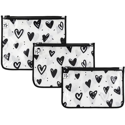 Tiny Twinkle Diaper Bag Organizing Pouches|3 Pack Mess-Proof Clear Front Travel Organizer Bags&TSA Approved Toiletry Bag Set for Baby and Mom Essentials - color: Hearts