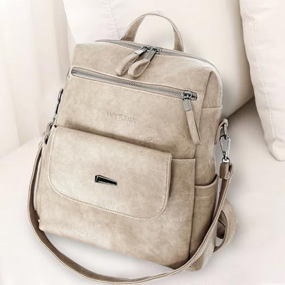 WYFJNX PU Leather Backpack Purse for Women Fashion Multipurpose Design Handbag Ladies Shoulder Bags Travel Backpack Beige - color: Beige