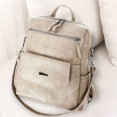 WYFJNX PU Leather Backpack Purse for Women Fashion Multipurpose Design Handbag Ladies Shoulder Bags Travel Backpack Beige - color: Beige