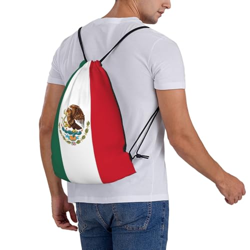 Mexico Mexican Flag Drawstring Bag Sport Gym Backpack Beach Travel Sack Draw String Yoga Bag For Men Women - color: Mexico Mexican Flag