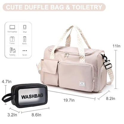 Small Gym Bag for Women, Travel Duffle Bag Carry On Weekender Bag with Shoe Compartment - color: 32#Beige, style: Gym Bag&toiletry Bag