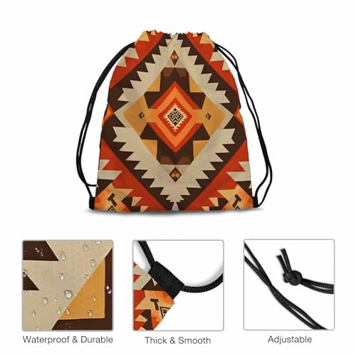 Drawstring Backpack Gym Backpack Geometric Seamless Pattern Lightweight Waterproof Aztec Navajo Native American Southwest Ethnic Style 14x16.9 Inch - color: Geometric Seamless Pattern
