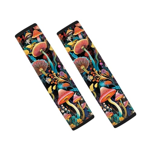 Forchrinse Colorful Mushroom Car Seat Belt Cover,2 Pack Mushroom Seat Strap Cover Pad Cushion,Soft Strap Shoulder Pad Universal Fit - color: Colorful Mushroom